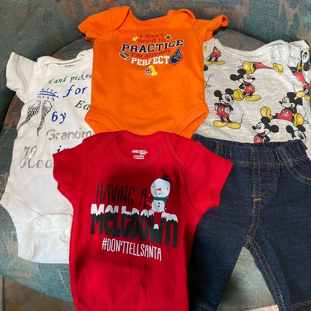 Carter's/Disney Red White & Orange Onsies & Newborn Bluejeans